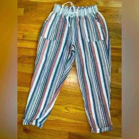 Rewash‎ brand Women’s Linen striped pants, stretch waist, Size M - Picture 2 of 13